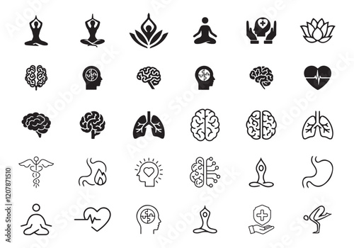 Set of brain illustrations. Yoga icon. Mental health and psychology vector concept. Vector illustration EPS 10