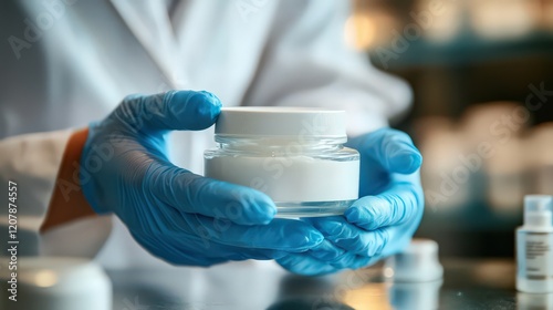 A healthcare worker preparing a moisturizer cream for a patient in a pharmaceutical manufacturing unit.
