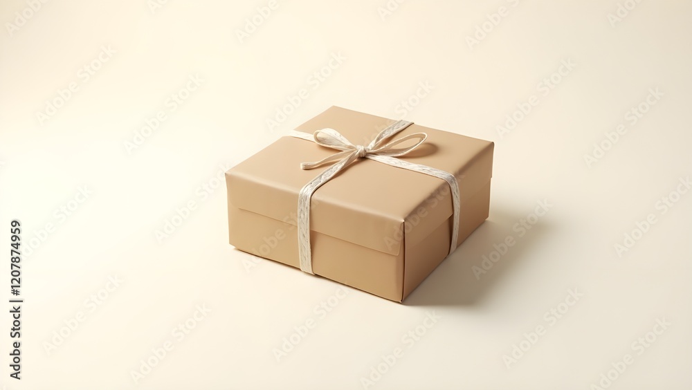 Fototapeta premium A simple brown paper gift box tied with a white string bow
