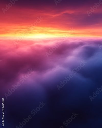 Vibrant sunset over a sea of clouds.