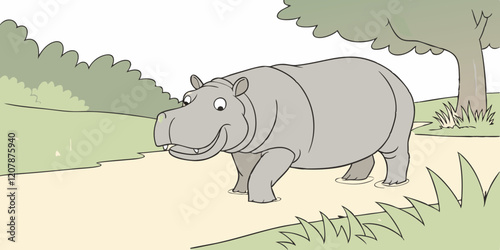 illustration hippopotamus in the grass vector graphic photo