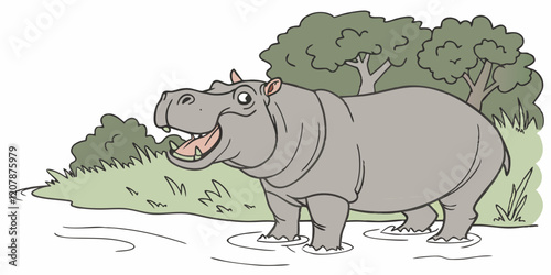 illustration hippopotamus in the grass vector graphic photo