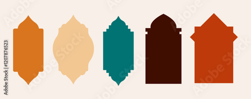 Islamic vector shape of a window or door arch. Arab frame. Ramadan Kareem silhouette icon set.