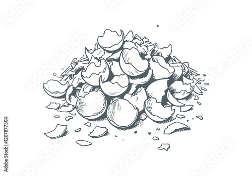 Egg Shell  Waste Hand Drawn Sketch Illustration Vector Isolated
