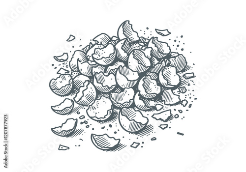 Egg Shell  Waste Hand Drawn Sketch Illustration Vector Isolated