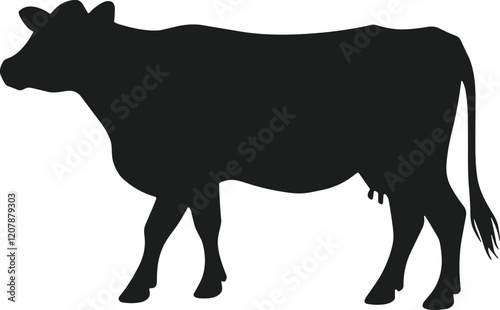 Black Cow Silhouette Vector Illustration for Agriculture and Design