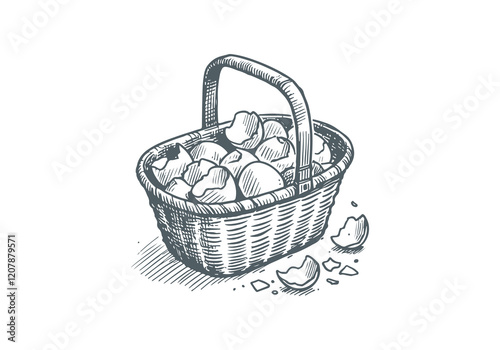 Egg Shell  Waste Hand Drawn Sketch Illustration Vector Isolated