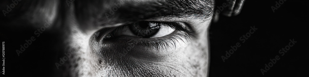 Obraz premium Close-up Monochrome Image of a Male Eye and Brow