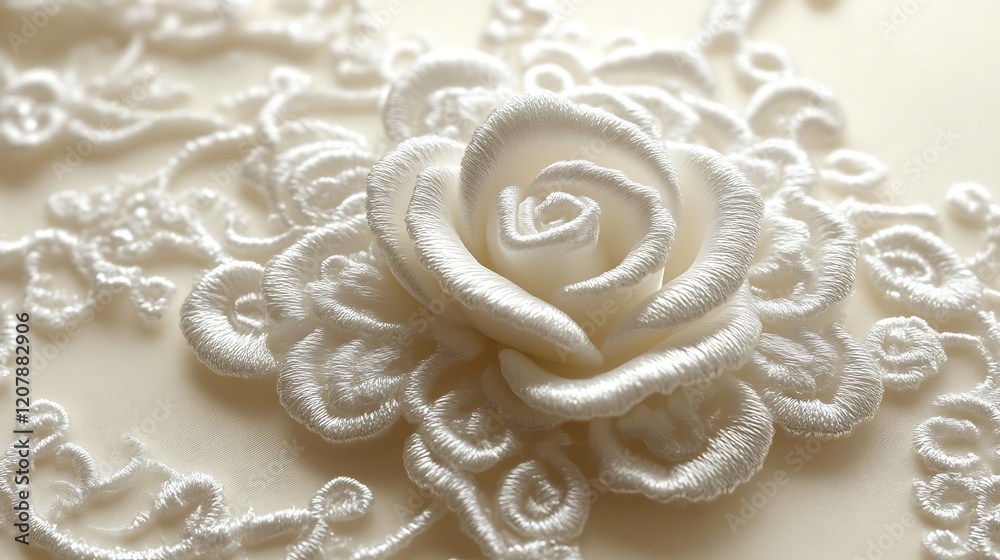 Elegant White Rose Embroidered on Fabric Elegant White Rose Embroidered on Fabric