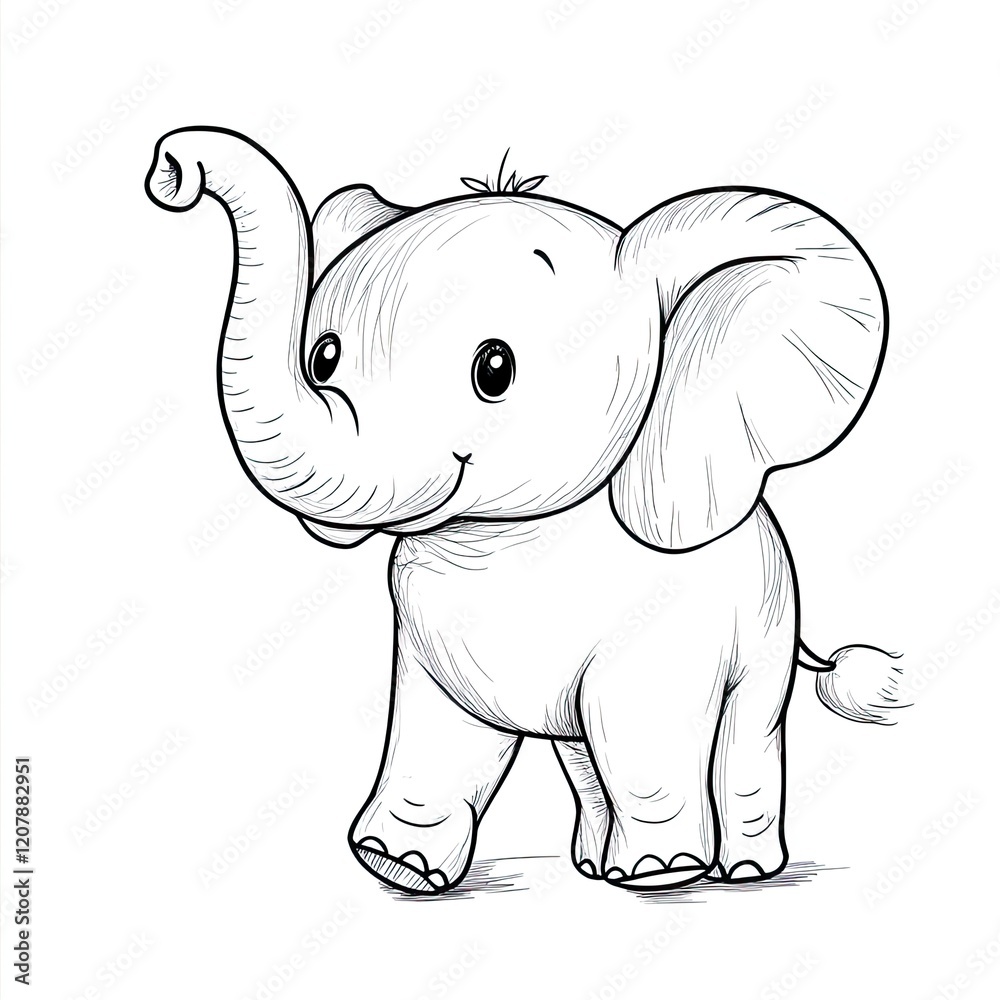 Obraz premium Adorable Hand Drawn Elephant Illustration Simple Coloring Book Page for Kids