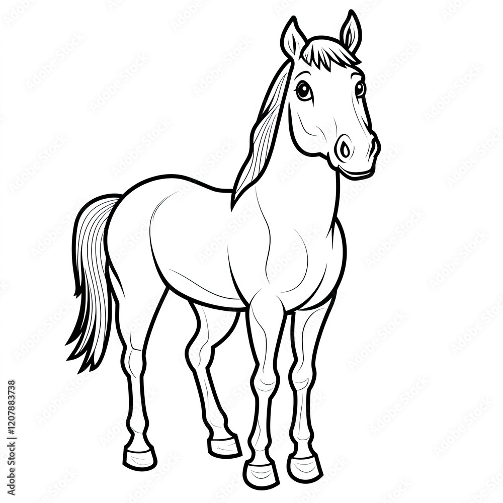 Obraz premium Simple Horse Outline Drawing Coloring Book Page for Kids