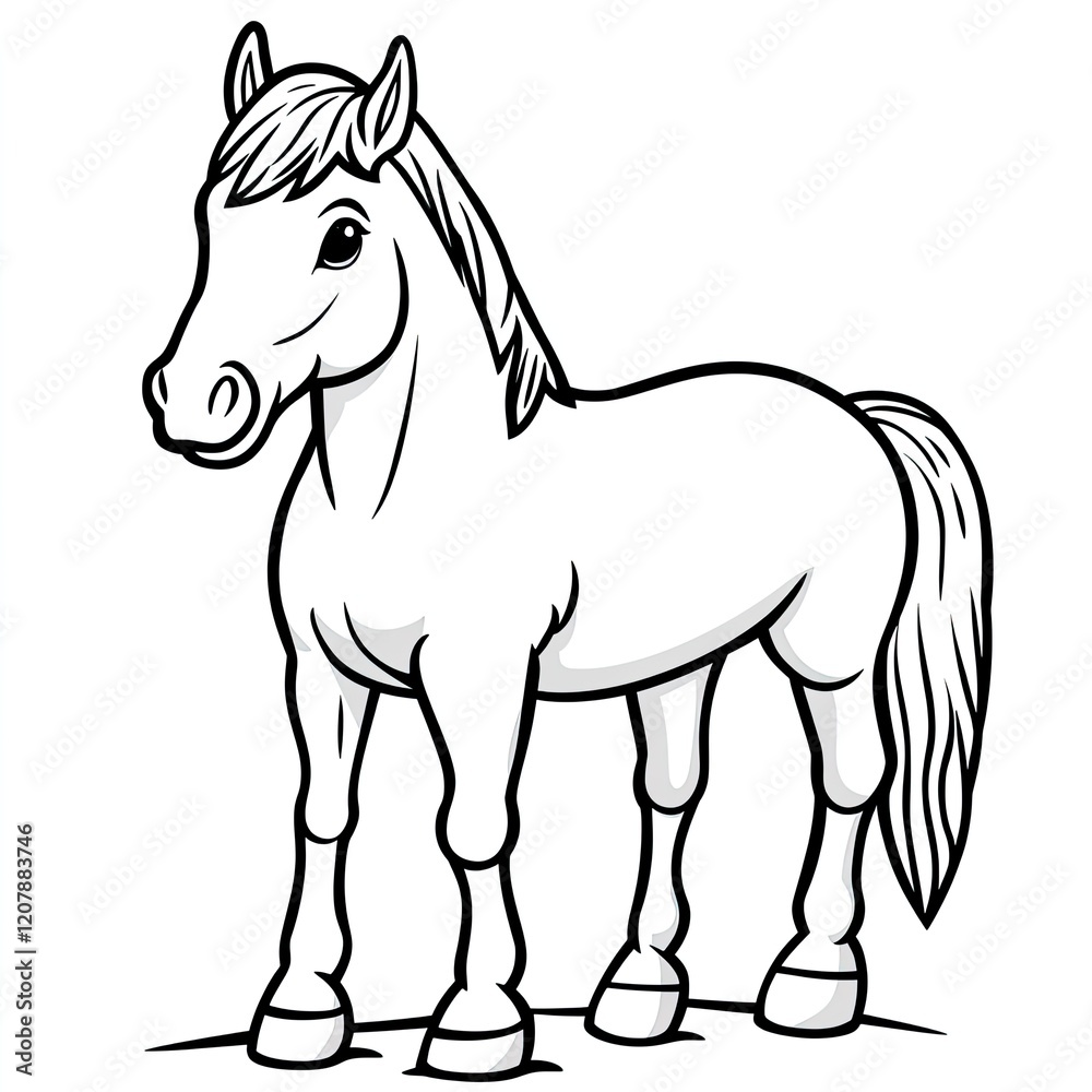 Obraz premium Simple Horse Outline Drawing Coloring Book Page for Kids