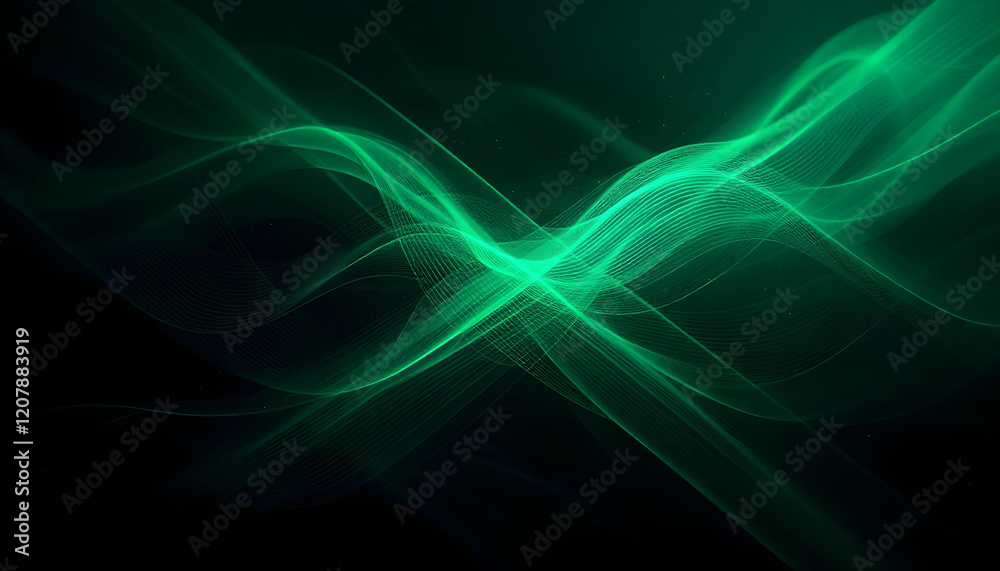 Fototapeta premium Fondo negro con ondas brillantes de color verde, como energía