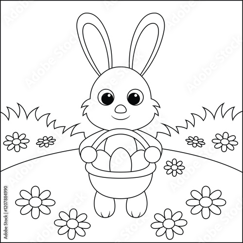 easter bunny with easter eggs line art coloring pages