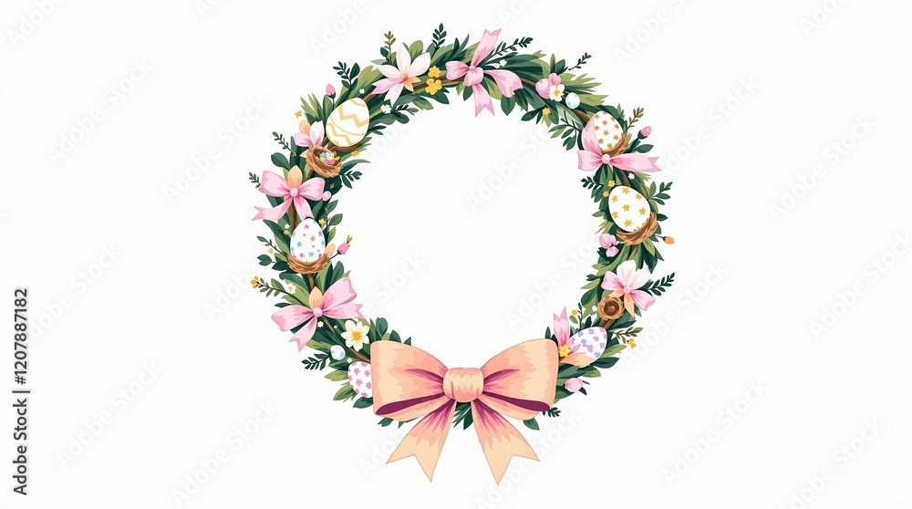 Easter wreath with pink ribbon and flowers Easter wreath with pink ribbon and flowers