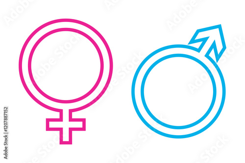 Gender male and female sexual sign icon. Male and female, man and woman, boy and girl. Blue and pink. Symbol of the feminine and masculine