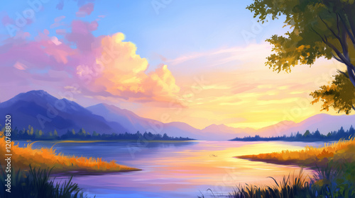 serene wetland landscape at sunrise showcasing vibrant flora and fauna