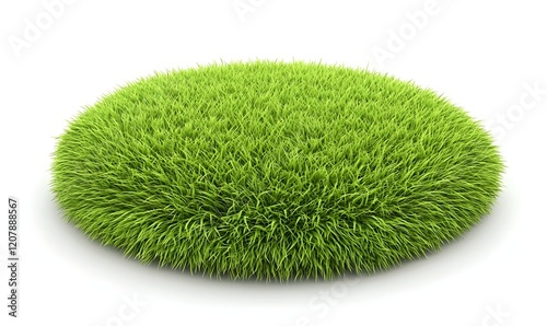 Lush green grass tuft, isolated, white background, spring, design element