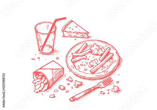 Foods Leftover Waste Hand Drawn Sketch Illustration Vector Isolated