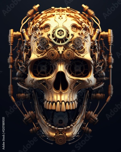 Golden Mechanical Skull