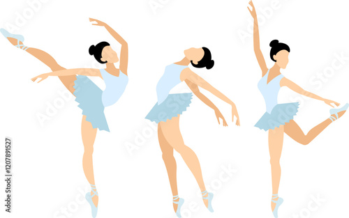 Vector people. Performance of ballet dancers. A ballerina in a blue tutu dances classical ballet. Vector illustration isolated