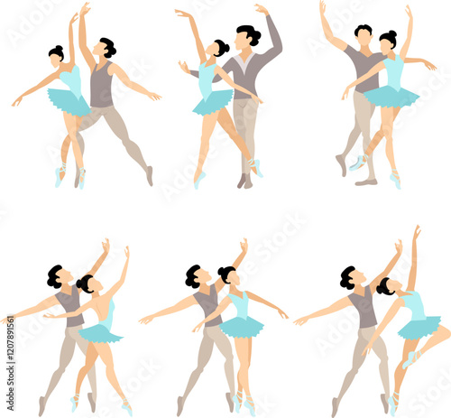 Vector people.  Ballet couple. Set of ballet couples. Cute ballet couple dancing ballet.Vector illustration isolated