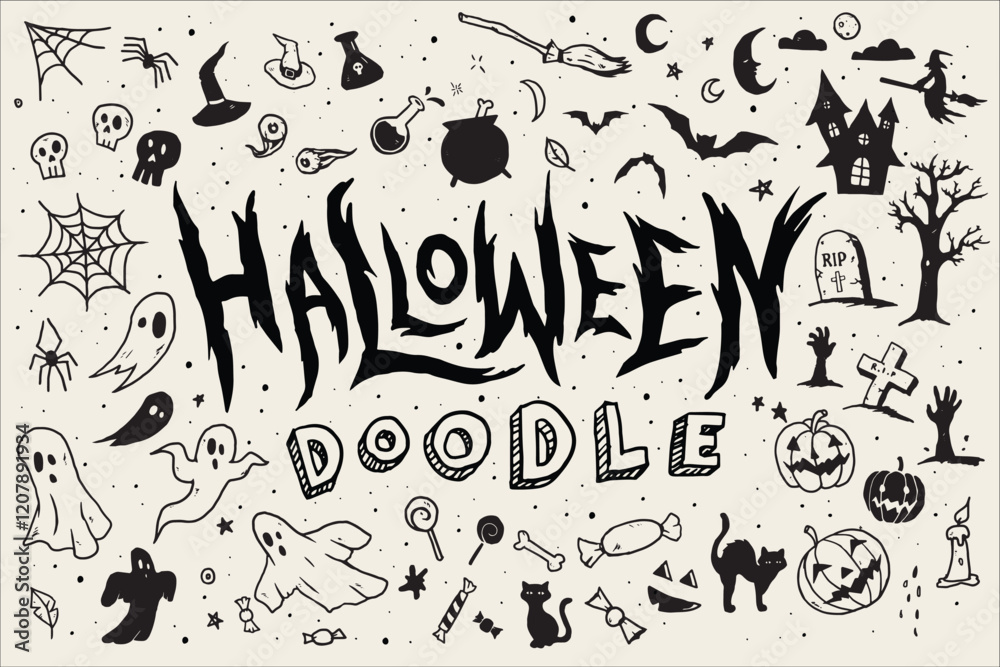 Naklejka premium halloween doodles