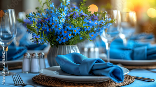 Blue Forget-Me-Not Table Setting: Spring Dining Decor | Elegant Entertainment