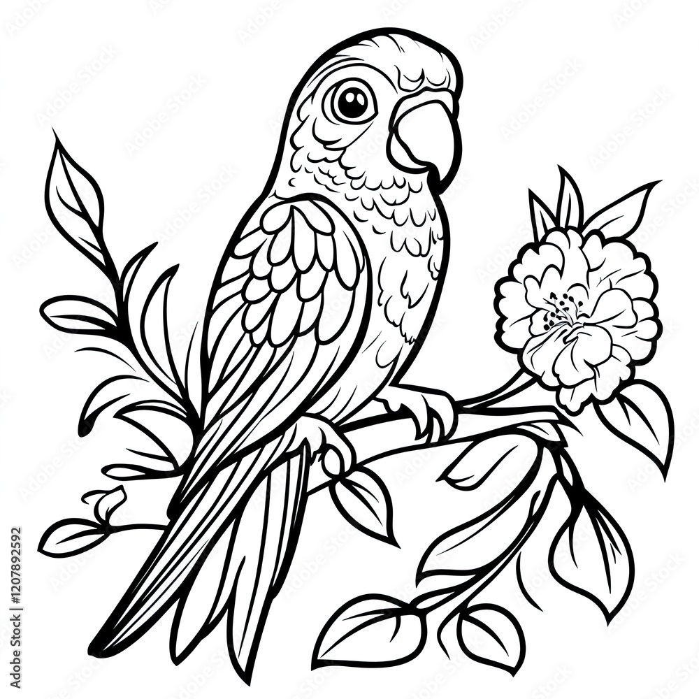 Naklejka premium Parrot Vector Coloring Page Simple Illustrations for Kids