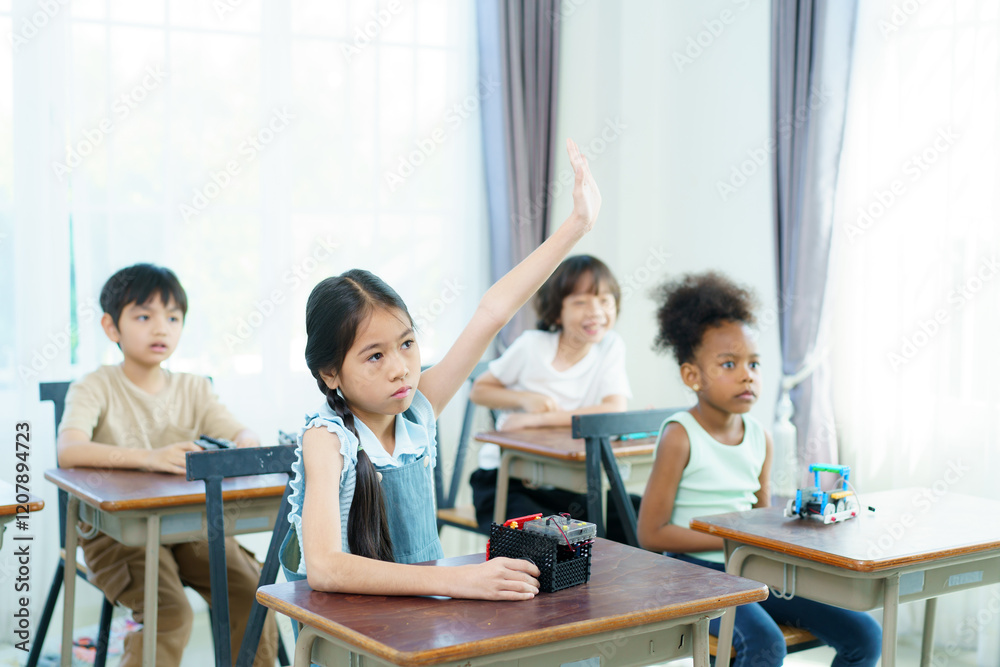 Group of diverse children enjoy learning about the STEM. Group of diverse children enjoy learning about the STEM.