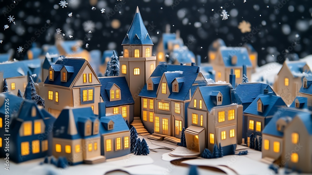 Illuminated Paper Village Scene Winter Wonderland Illuminated Paper Village Scene Winter Wonderland