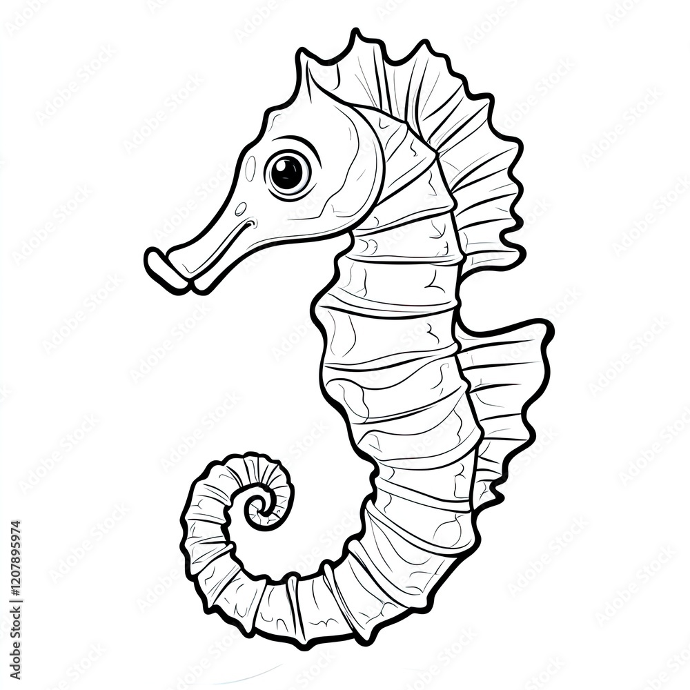 Obraz premium Seahorse Outline Illustration Simple Coloring Page for Kids