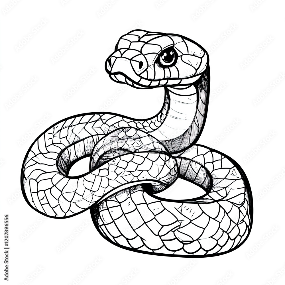 Fototapeta premium Simple Snake Outline Drawing Coloring Book Page for Kids