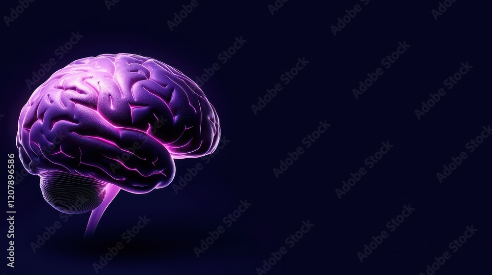 A vibrant digital rendering of a purple brain against a dark background, symbolizing creativity and intelligence.