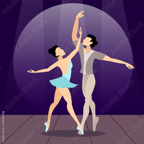 Vector people. Ballet couple.A ballet couple dances classical ballet on stage. Vector