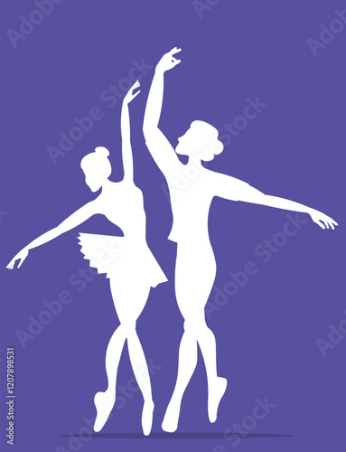 Vector people.Ballet dancers icon. White silhouette of a ballet couple. A ballet couple dances classical ballet. Vector illustration isolated