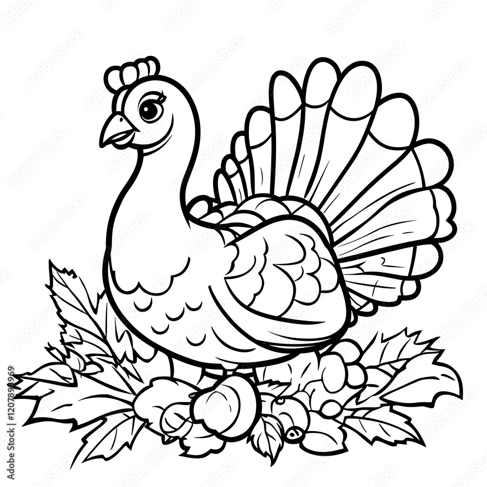 Fototapeta premium Adorable Thanksgiving Turkey Coloring Page for Kids Simple Illustrations