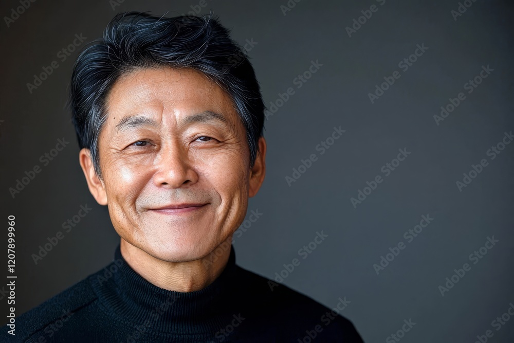 Smiling Asian man, grey background. Smiling Asian man, grey background.