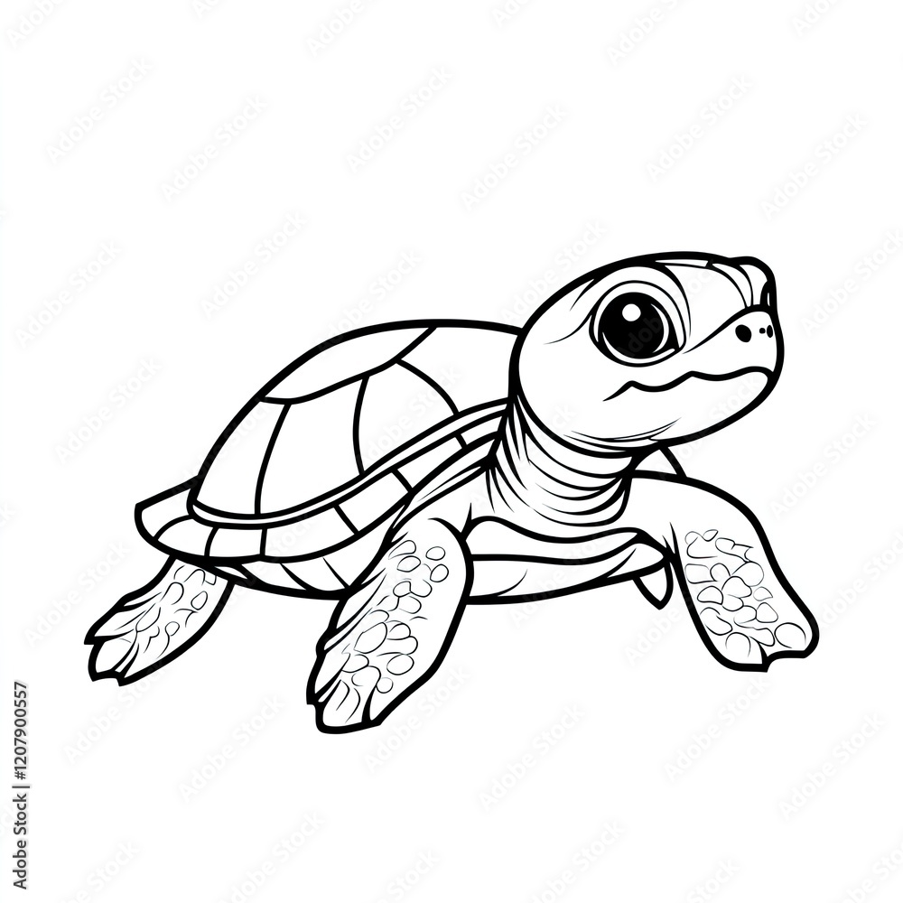 Fototapeta premium Simple Turtle Outline Drawing Coloring Book Page for Kids