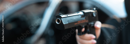 Canvastavla Female gangster, gun in hand, threatening, criminal