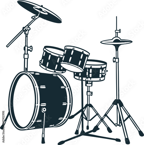 A bold, simple silhouette of a drum set, perfect for showcasing musical instruments.