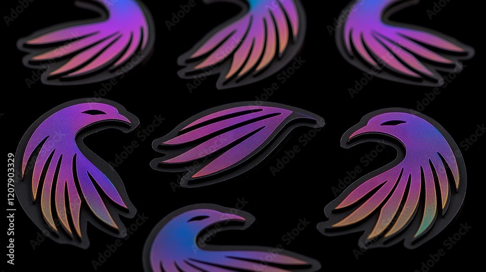 Obraz premium Iridescent Bird Logos on Dark Background