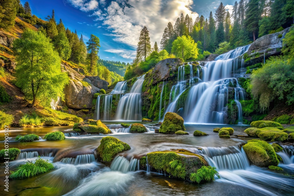 Fototapeta premium Majestic Nevada City Waterfall Panorama, Deer Creek