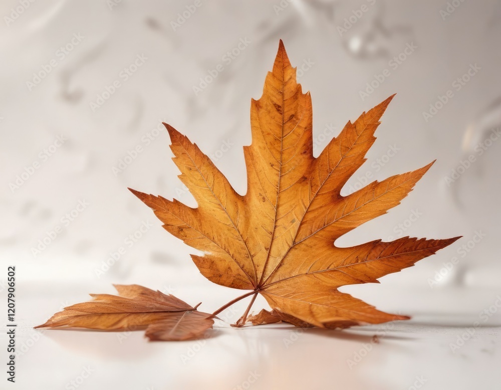 Brown leaf against crisp white background with soft focus and warm natural light for a cozy atmosphere, organic shape, white background, leaf texture Brown leaf against crisp white background with soft focus and warm natural light for a cozy atmosphere, organic shape, white background, leaf texture