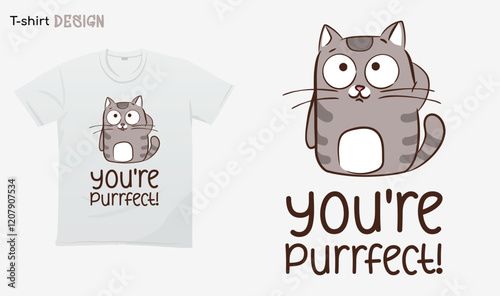 "You are purrfect". Funny cat lover design. cartoon cat. Anime cat Illustration. T-shirt mock up vector. Eps 10 vector