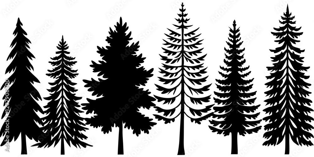 Obraz premium Coniferous Tree Silhouette Forest Illustration