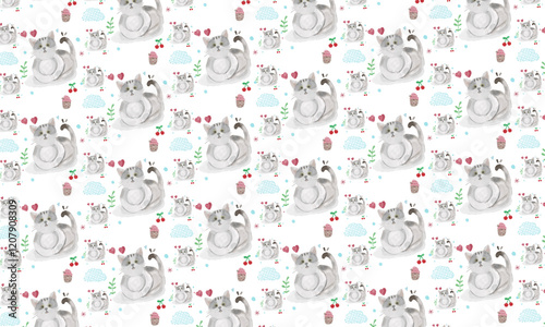 Seamless pattern with cartoon cat lovers  hand-drawn element for  surfaces 