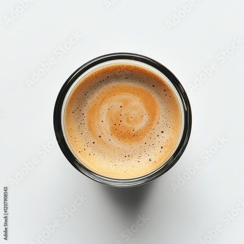 Top view of a cup of Americano black coffee isolated on white background 