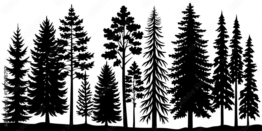 Obraz premium Coniferous Tree Silhouette Forest Illustration