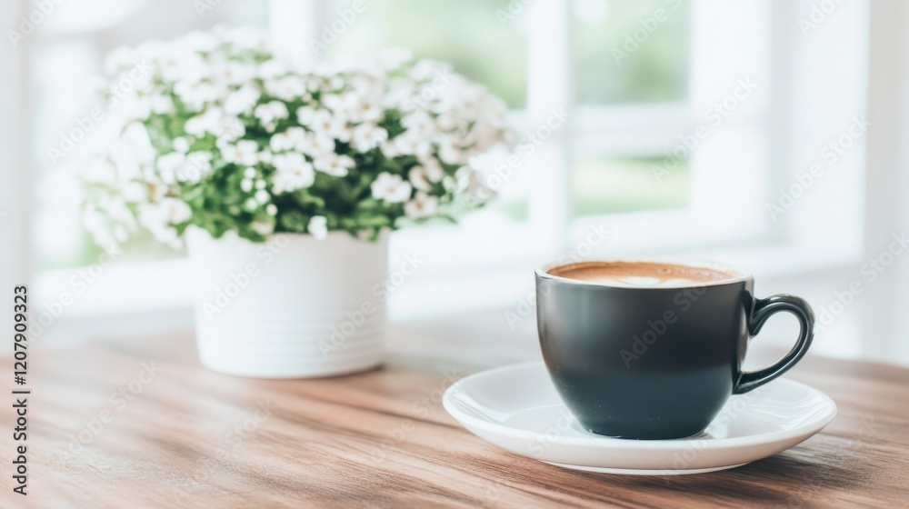 Latte Coffee Break in Sunny Window Setting Latte Coffee Break in Sunny Window Setting
